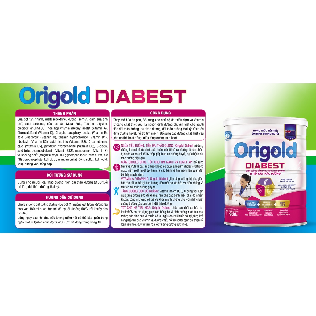 Sữa bột Origold Diabest dành cho người tiểu đường
