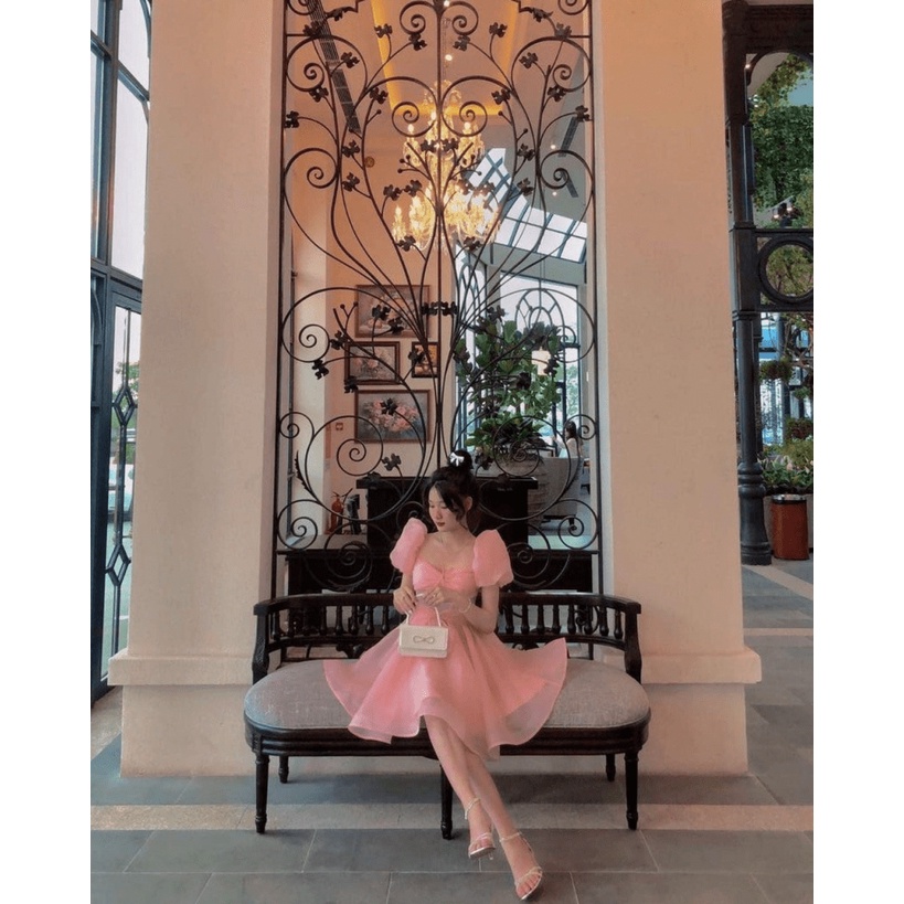 (Free ship) Mẫu HOT Trend -- Đầm Voan Xốp Phối Ren Tay Bèo Siêu Dễ Thương UP HHP Fashion