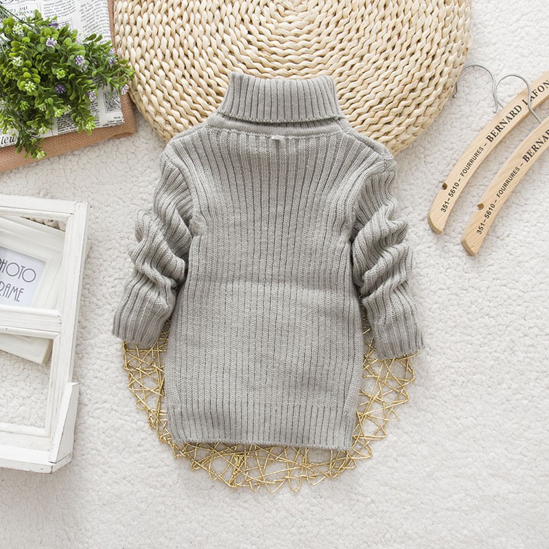 Áo sweater dệt kim cổ cao màu trơn thời trang mùa đông cho bé trai và gái