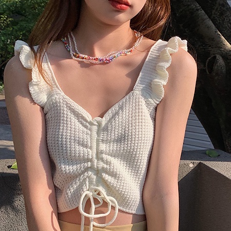 Thiết Kế Sense Niche Áo Dệt Kim Không Tay Phối Dây Rút Màu Trơn Dễ Phối Đồ Phong Cách Mới Cho Nữ