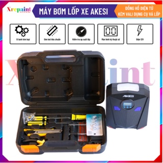 Máy bơm lốp xe Akesi đồng hồ điện tử, cài thông số, kèm vali trọn bộ dụng cụ vá lốp AKS-5501F