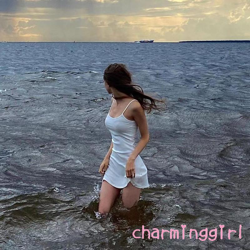 Đầm Ôm Hai Dây Hở Lưng Màu Sắc Trơn Thời Trang Mùa Hè Cho Nữ