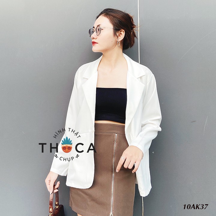 Áo khoác blazer túi xéo THOCA HOUSE đen, trắng, kem, hồng, cà phê mềm mại freesize phù hợp đi làm công sở, sự kiện