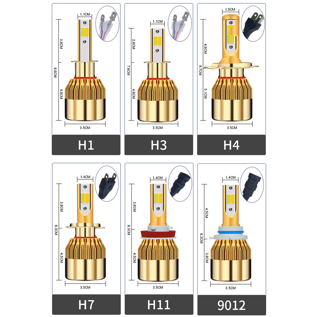 2 cái C6 2 màu Đèn pha LED Bóng đèn kép H4 Hi-Lo Light 76W 9600LM H1 H3 H7 HB3 HB4 9004 9005 Đèn pha ô tô tự động COB