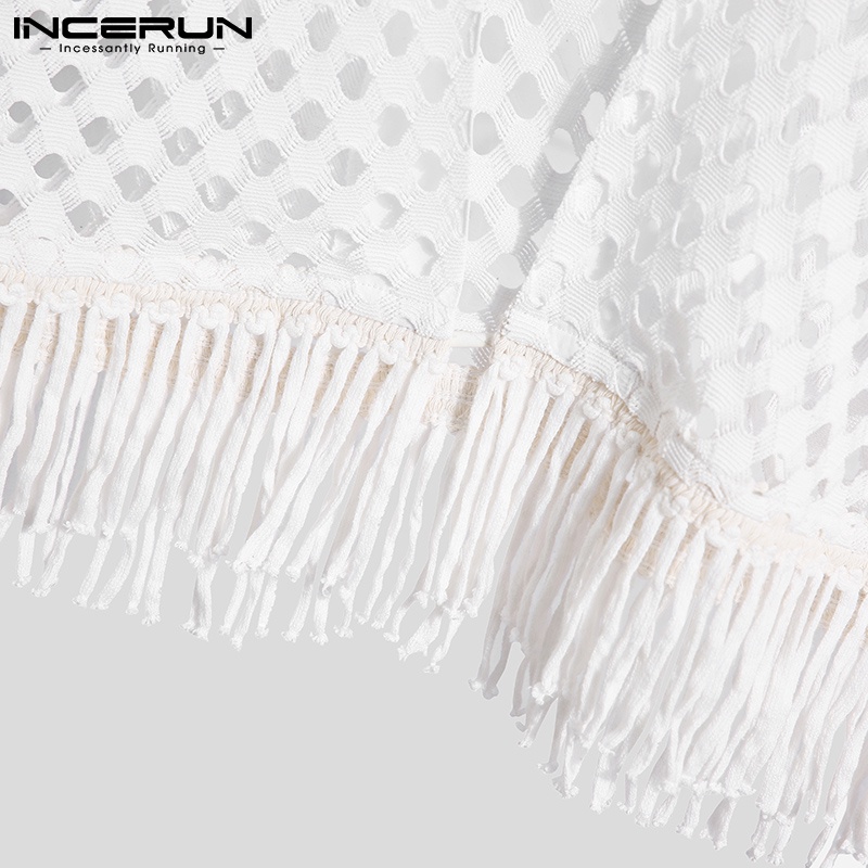 Áo khoác cardigan Incerun tay lửng dáng rộng khoét lỗ phối tua rua cá tính dành cho nam