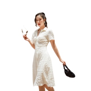 Olv - đầm button shirt dress in white