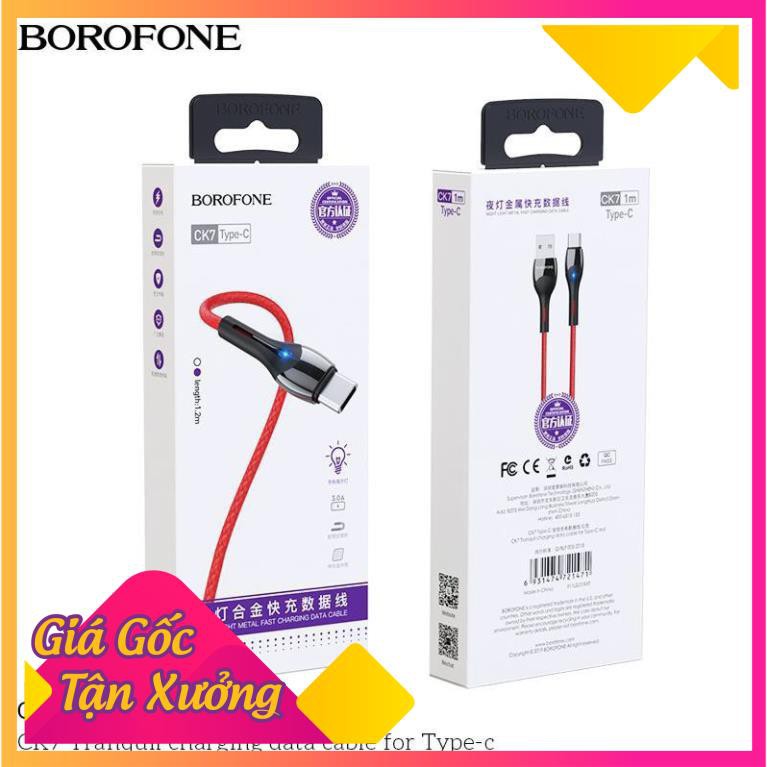 Cáp sạc dù có đèn led Borofone CK7 hàng chính hãng (iphone,android, type c)