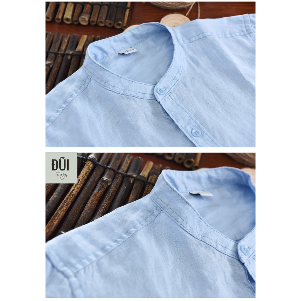 Áo đũi nam cài khuy cổ trụ xanh dài tay mẫu 6
