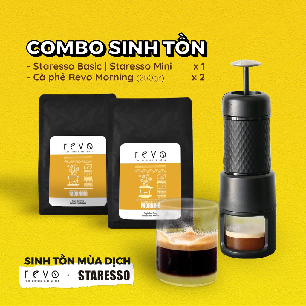 [COMBO GIÁ SỐC] DỤNG CỤ PHA CÀ PHÊ ESPRESSO MINI STARESSO BASIC + 2 GÓI CÀ PHÊ PHA MÁY 250gr
