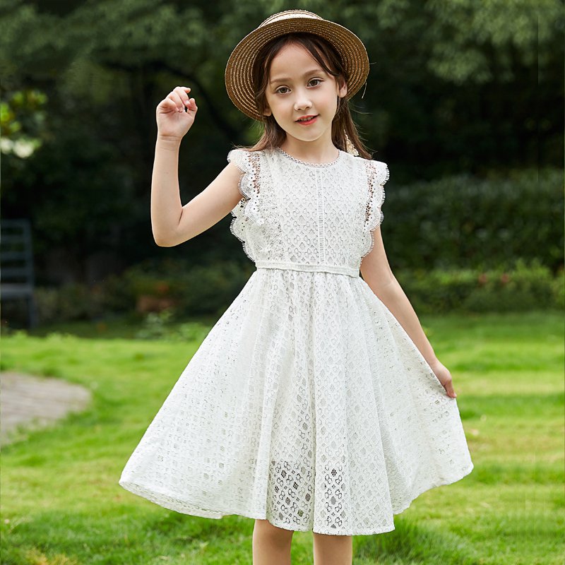 Đầm Công Chúa Phối Ren Thêu Hoa Xinh Xắn Cho Bé Gái