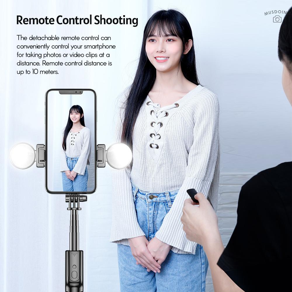 Gậy Chụp Ảnh Selfie R9 Di Động 5 Phần Có Đèn Led Xoay 360 Độ Có Điều Khiển Từ Xa Hai Chân Đế Vòng Tròn Cho Điện Thoại