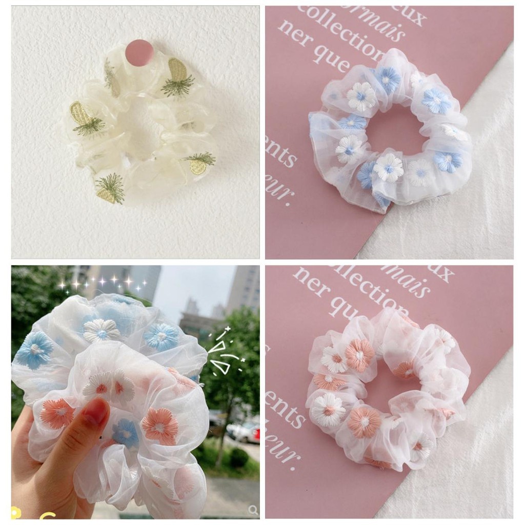 Dây buộc tóc Scrunchies hoa cúc dễ thương