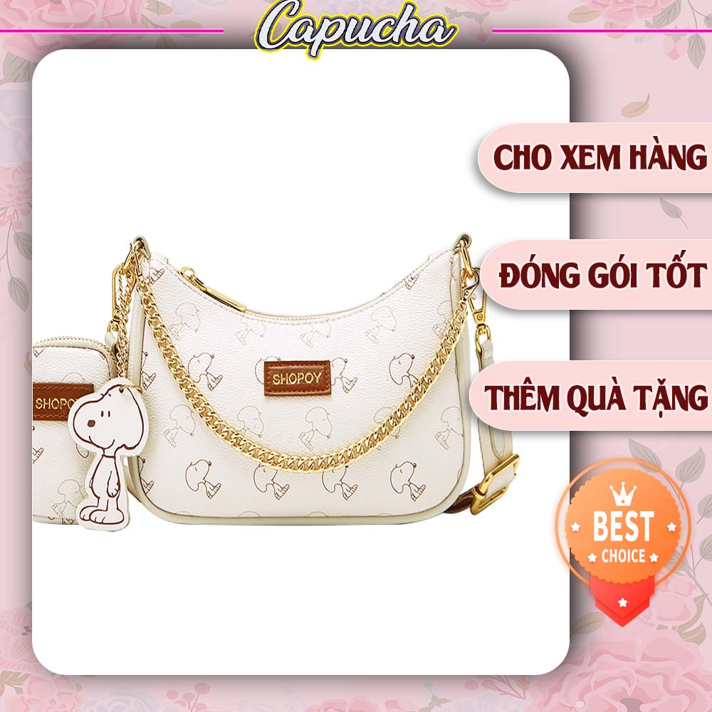 Túi xách nữ đeo chéo Snoopy kèm ví nhỏ cực xinh chất da mềm mịn Capucha T45