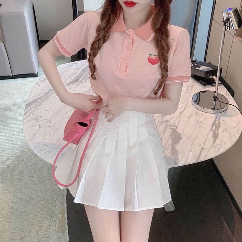 Set Áo polo Ngắn Tay Cổ Bẻ + Chân Váy Xếp Ly Thời Trang Nữ