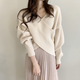 Áo len tay cánh dơi cổ chữ V phong cách Hàn Quốc cho nữ