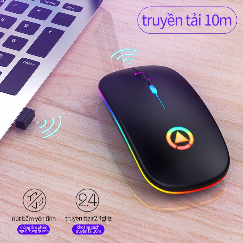 Chuột không dây  2.4G có thể sạc lại  RGB hoạt động im lặng có đèn LED sạc lại USB máy tính xách tay PC