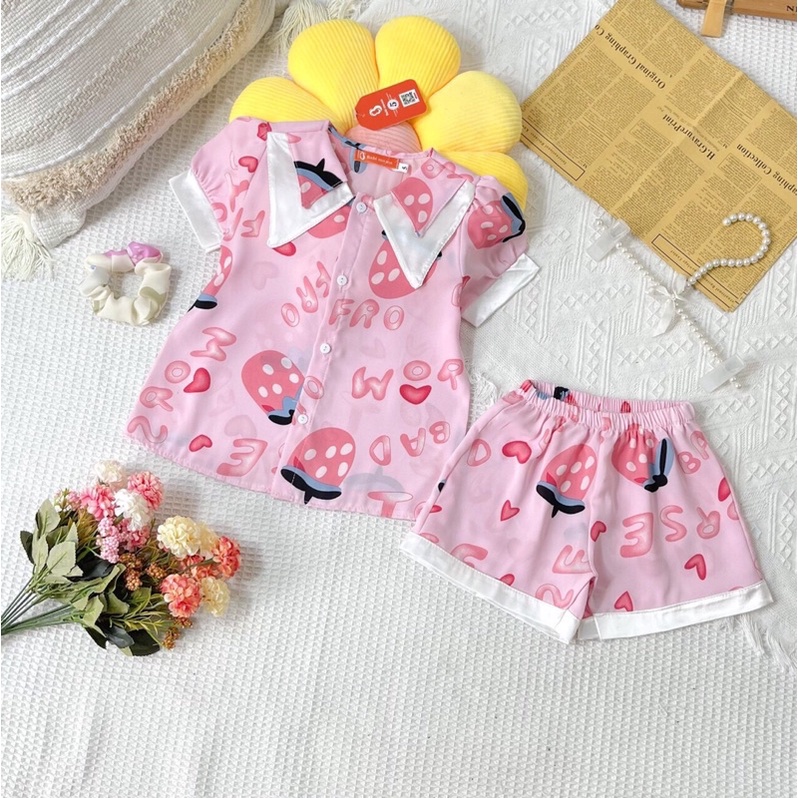 Bộ Đồ Ngủ Pijama Cộc Đùi cho  Bé Gái  Mặc Nhà Lụa Mango