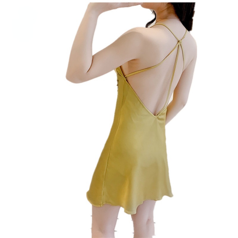 Đầm Ngủ Hai Dây Hở Lưng Thêu Ren Có Mút Ngực Thời Trang Quyến Rũ Cho Nữ