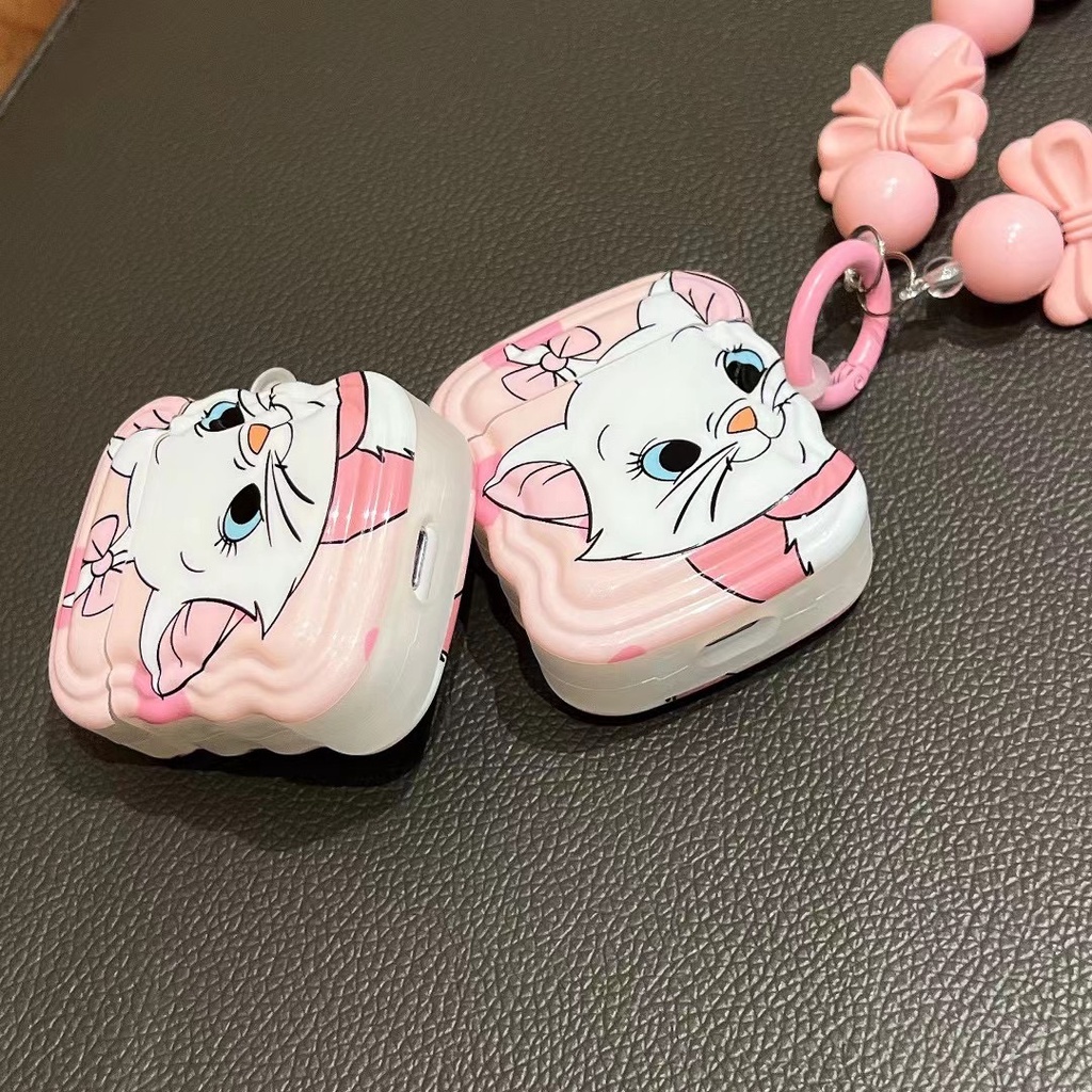 Vỏ Bảo Vệ Hộp Sạc Tai Nghe Bluetooth airpods 1 2 3 pro Bằng tpu Mềm Hình Mèo Hồng Gắn Móc Khóa
