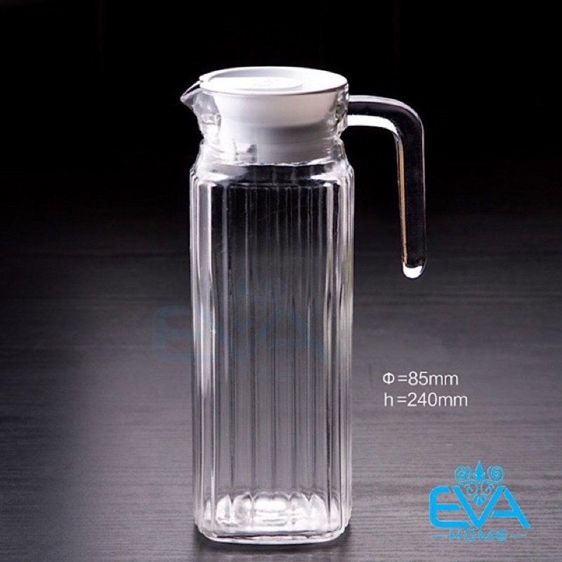 Bình Đựng Nước Thuỷ Tinh Miệng Rót Sọc Có Quai Cầm 1000Ml EH1004