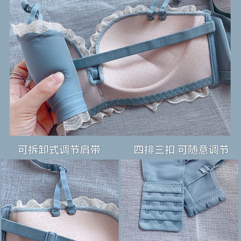 Seamless underwear gathered without rims sexy girl thickened bra non-slip bra set  D1472