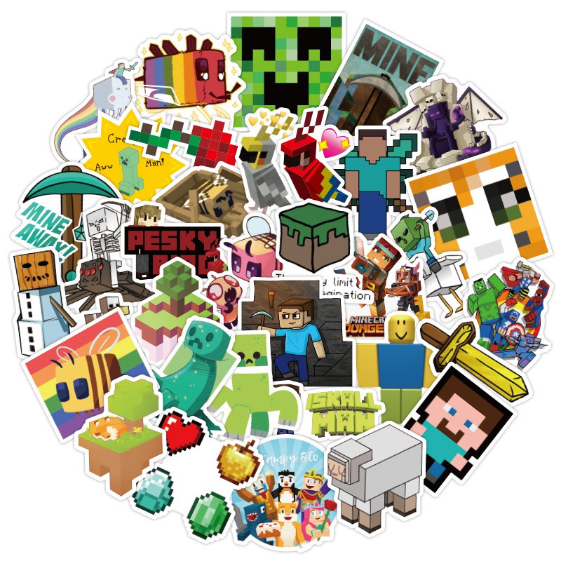 Y&P| Hình Dán Chống Nước Minecraft Trò Chơi Điện Tử Mũ Bảo Hiểm Máy Tính Xách Tay Hành Lý Dán Thiết Lập, 50 tờ