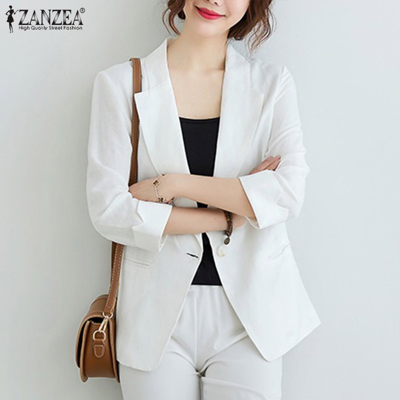 Áo khoác blazer ZANZEA tay lỡ có túi phong cách retro cho nữ