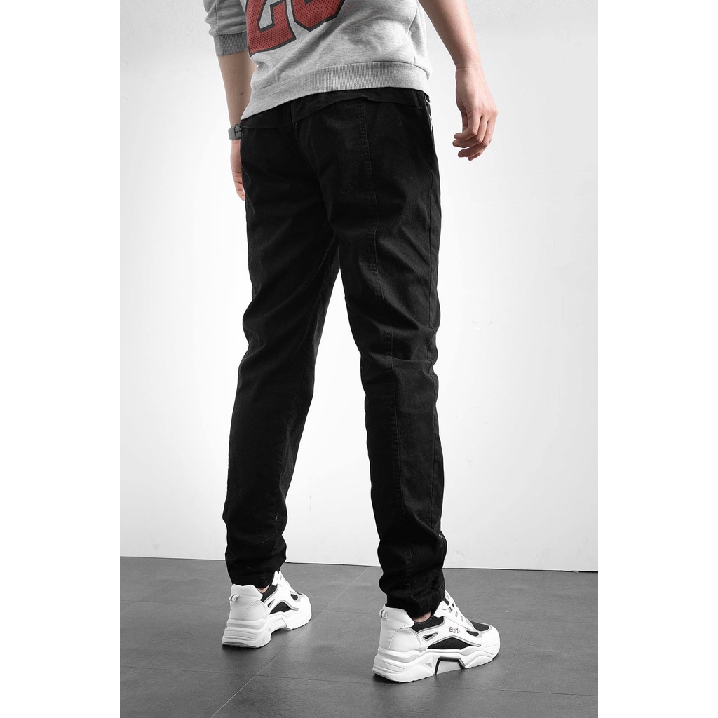 Quần kaki đen ống suông kéo khóa dáng slimfit trẻ trung