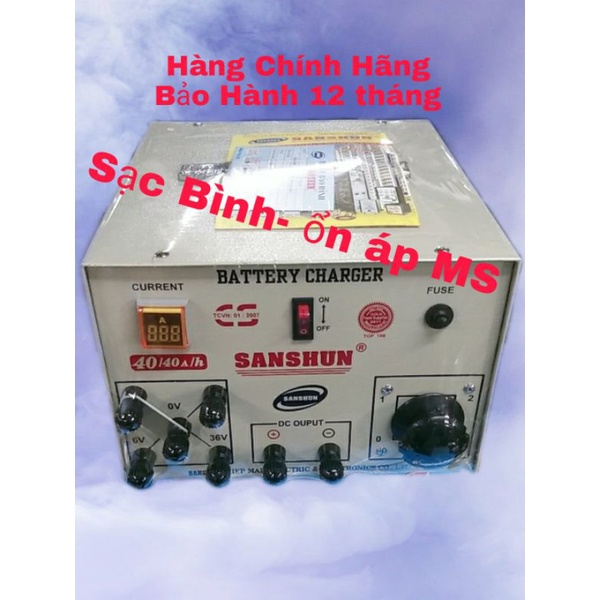 Máy sạc bình ắc quy 6V-12V-24V-36V Sanshun 40A dùng cho ắc quy 200Ampe trở xuống