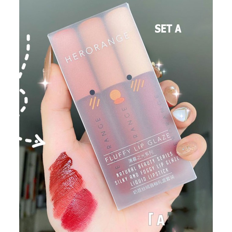 Set 3 Cây Son Kem Lì Herorange Fluffy Lip Glaze | BigBuy360 - bigbuy360.vn