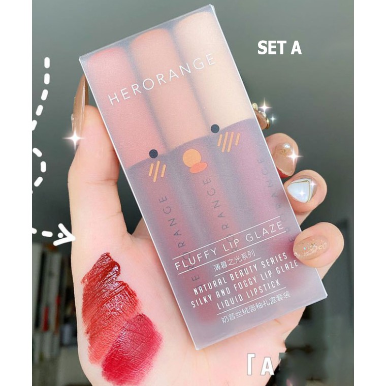 Set 3 Cây Son Kem Lì Herorange Fluffy Lip Glaze