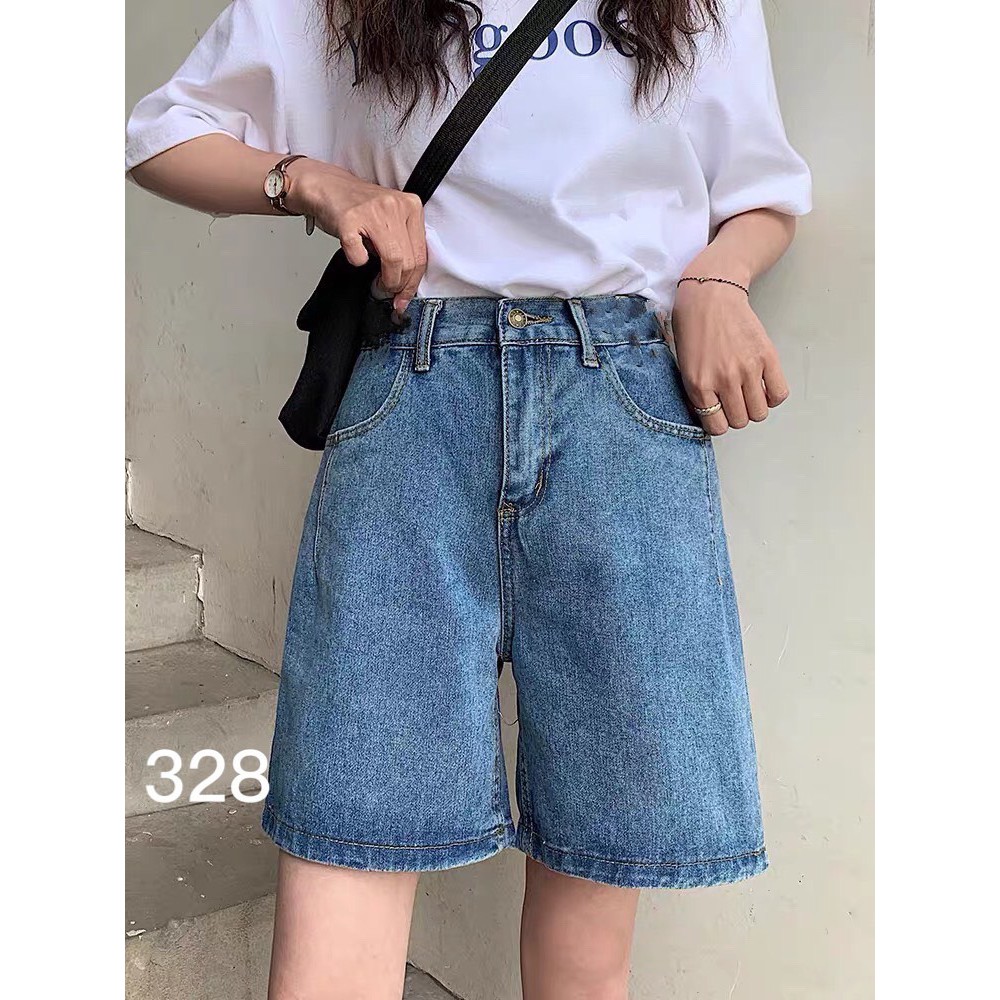 QUẦN SHORT LỬNG JEAN – BÒ NGÓ ĐÙI KIỂU NỮ LƯNG CAO XANH TRƠN BASIC 25
