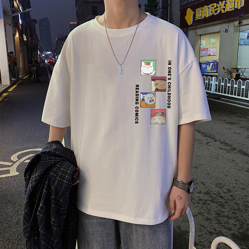 Áo Thun Tay Ngắn Dáng Rộng In Họa Tiết Hoạt Hình Phong Cách Hàn Quốc Thời Trang Cho Nam unisex in hoa Soild color new t shirt