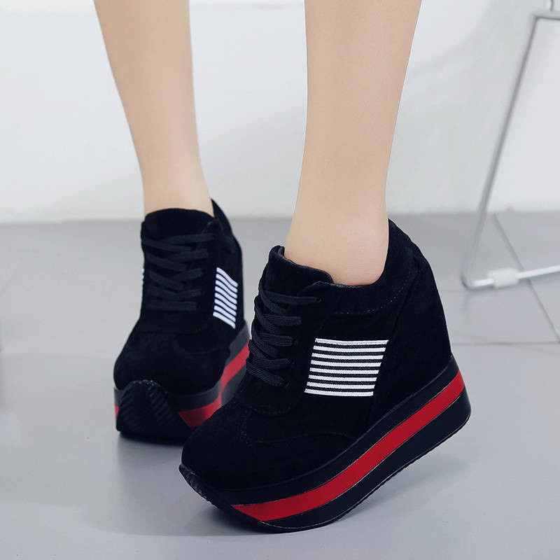 ♠☬Giày Thể Thao Đế Xuồng 12cm Màu Trắng Đen Phong Cách Hàn Quốc❤️
