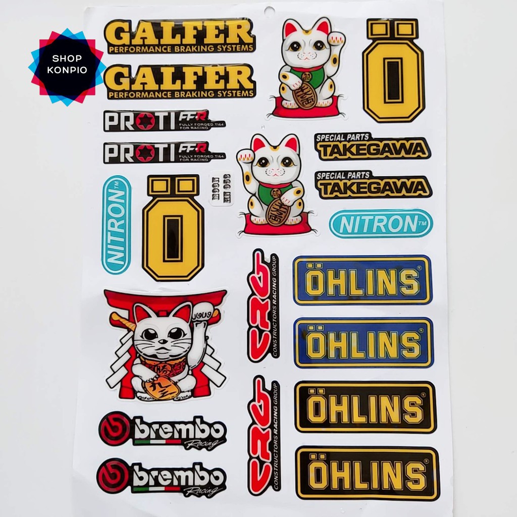 Bộ Tem Sticker Nổi Mèo Thần Tài OHLINS Cao Cấp Dán Xe Máy, Ô Tô, Mũ Bảo Hiểm, Chống Thấm Nước, Chống Bay Màu