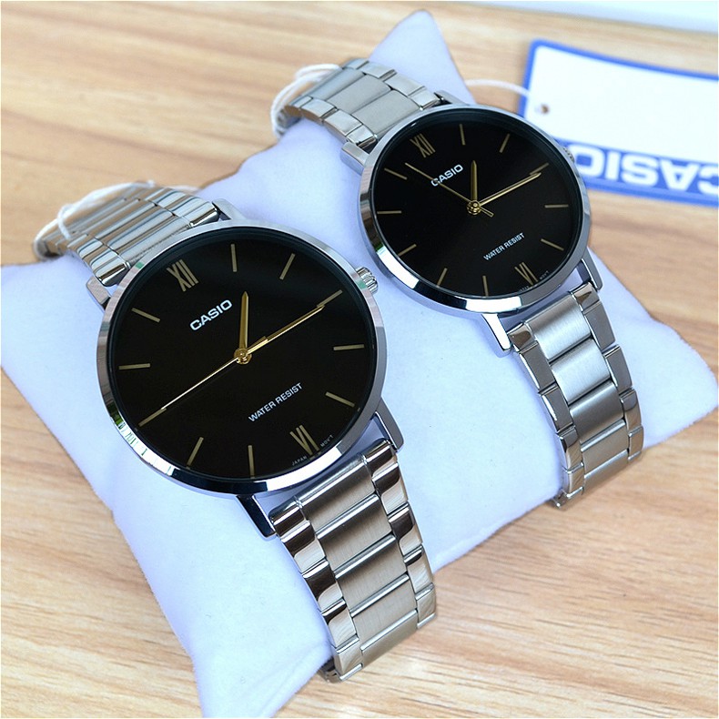 Đồng hồ Đôi nam nữ Casio MTP/LTP-VT01, đồng hồ chính hãng, dây thép bạc