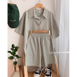 Set sơ mi quần short chỉ nổi