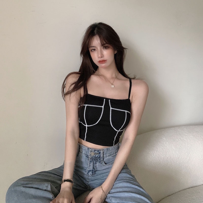 Áo Hai Dây Màu Sắc Tương Phản Thời Trang Mùa Hè Cho Nữ