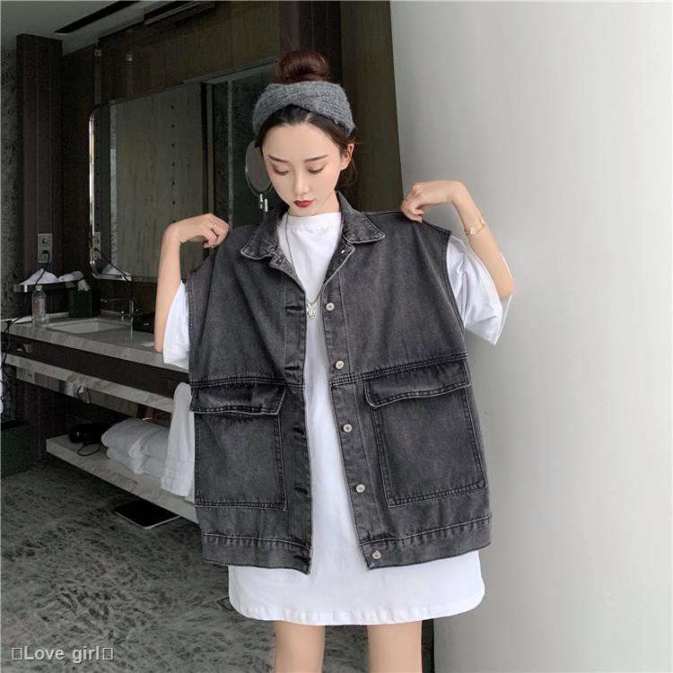 [Nhập WACB22 - giảm 35K đơn 120K] Áo khoác denim không tay dáng rộng xinh xắn theo phong cách hàn quốc | BigBuy360 - bigbuy360.vn