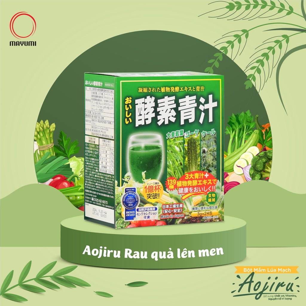 [Mã BMBAU50 giảm 7% tối đa 50K đơn 99K] BỘT MẦM LÚA MẠCH AOJIRU RAU QUẢ LÊN MEN 72G (3G X 24 GÓI)