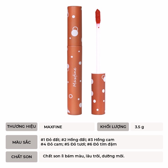 Son Kem Tint Lì MAXFINE Son Nội Địa Trung Velvet Nhung Dưỡng Ẩm Môi