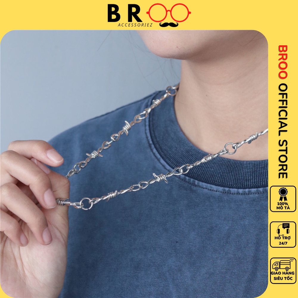 Dây chuyền chocker vòng cổ, vòng tay, xích cài quần Thorns thời trang BROO màu bạc đẹp titan sáng bóng Hiphop