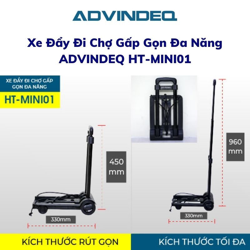 Xe đẩy đi chợ gấp gọn đa năng ADVINDEQ HT-MINI01 tải trọng 45kg có dây chằng hàng bảo hành 12 tháng