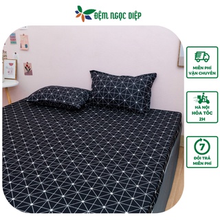 Bộ ga bọc đệm kèm 2 vỏ gối poly cotton 1m2 bọc đệm giường đơn (mẫu mới)