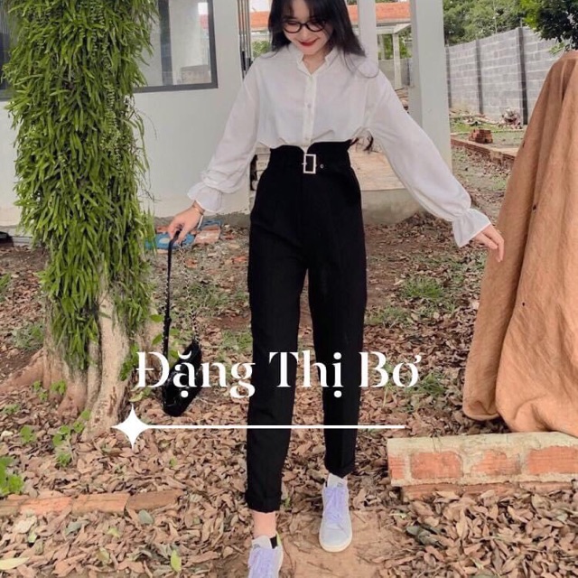 Quần tây khoen vuông mỏng Lưng siêu cao ( form dài )