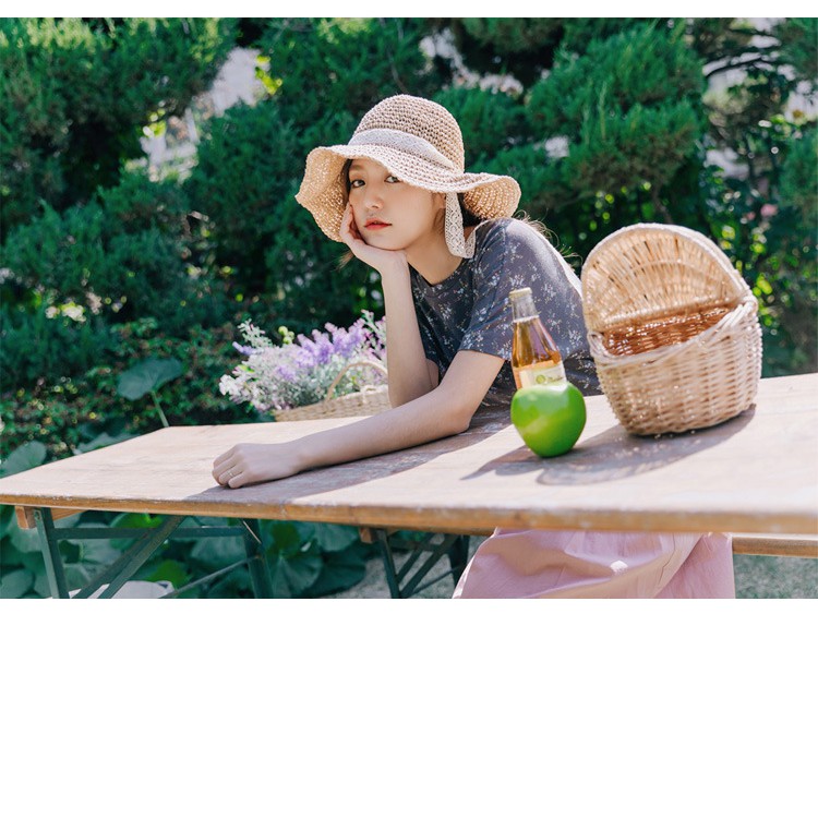 Mũ nón cói QO ACCESSORIES quai ren điệu đà mẹ và bé đi biển mùa hè MU40
