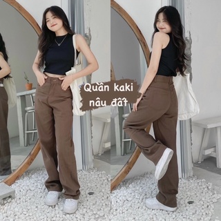 Quần kaki nâu đất ống rộng