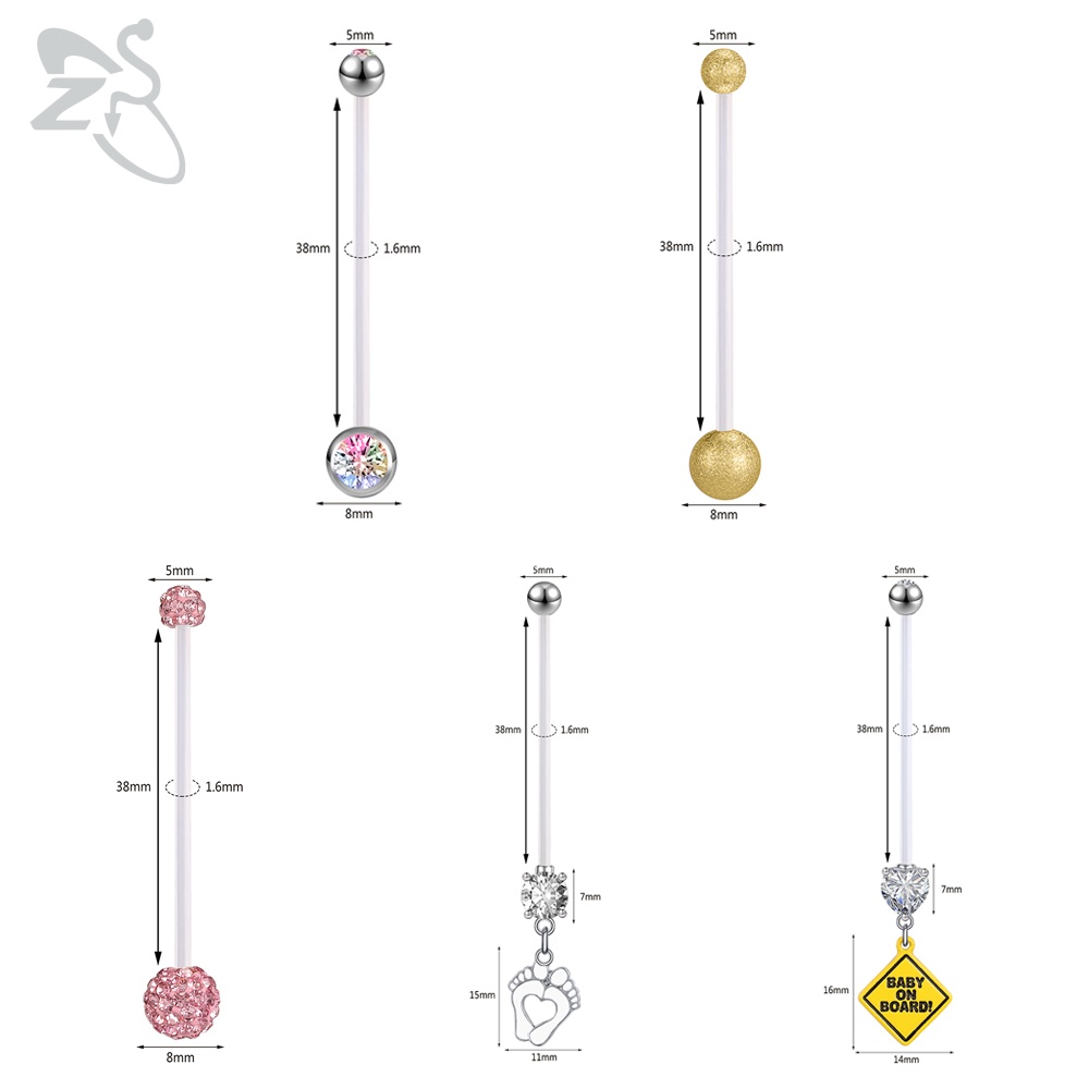 Khuyên rốn đính đá xinh xắn 14g cỡ 10 / 24 / 32 / 38mm tùy chọn