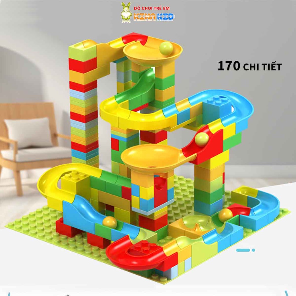 Bộ Xếp Hình Cầu Trượt Thả Bi 170 Chi Tiết Cao Cấp Cỡ Vừa, Phát Triển Tư Duy Cho Bé