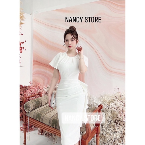 Đầm nữ đầm dự tiệc trắng cổ tròn, xếp ly eo điệu đà, sang chảnh | BigBuy360 - bigbuy360.vn